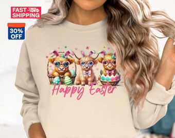 Cute Easter Sweatshirt 2026, Funny Easter Shirt, Happy Easter Shirt, Adorable Easter Cow Shirts, Family Easter Outfits, Easter Graphic Tee