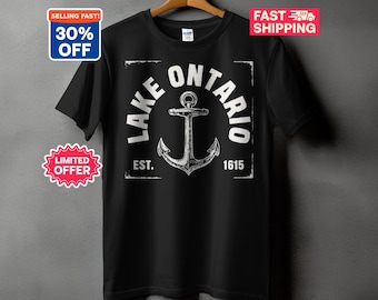 Lake Ontario T-Shirt, Vintage Nautical Anchor Shirt, Great Lakes Cottage Graphic Tee, Boating Vacation Souvenir, Retro Lake Life Clothing