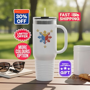 Custom Philippines Flag Tumbler, Filipino Pride Gift, Pilipinas Design, Distressed Look, Unique Travel Mug, Patriotic Present, Drinkware