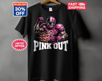 Pink Out Football T-Shirt, Breast Cancer Awareness Sports Shirt, Pink Ribbon Game Day Graphic Tee, October Awareness Cancer Survivor Gift