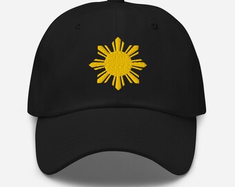 Embroidered Filipino Dad Hat, Yellow Sun Shape Logo Embroidery Hat, Gift For Filipinos, Classic Filipino Embroidered Hat, Filipino Dad Hat