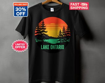 Lake Ontario T-Shirt, Retro Sunset Lake Life Shirt, Vintage Outdoors Hiking Graphic Tee, Great Lakes Souvenir Gift for Camper Nature Lover