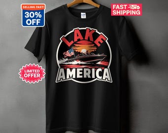 Lake America T-Shirt, Vintage Boating Shirt, Patriotic 4th of July Boat Tee, Retro Lake Life Graphic Tee, Summer Vacation Lake House Gift
