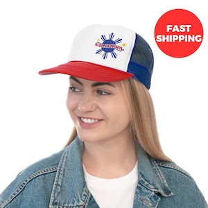 Blue Sun With Three Star Filipina Trucker Caps, Filipina Trucker Caps, Trendy Philippines Logo Hat, Trendy Filipino Caps, Gift For Filipino
