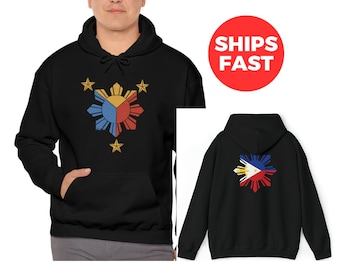 Unisex Philippines Logo Design Hoodie, Front and Back Print Hoodie, Star Shaped Philippines Flag Hoody, Unisex Heavy Blend Hooded Sweatshirt