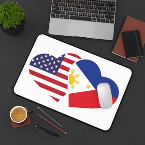 Personalized Filipino and American Flag Desk Mat, Custom Filipino American Mouse Pad, Filipino Christmas Gift, Philippines Flag Desk Mat