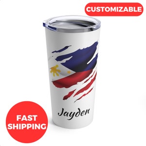 Personalized Philippines Tumbler 20oz, Custom Filipino Tumbler, Ripped Philippines Flag Tumbler, Filipino Dad Gift, Personalized Nurse Gift