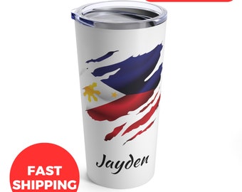 Personalized Philippines Tumbler 20oz, Custom Filipino Tumbler, Ripped Philippines Flag Tumbler, Filipino Dad Gift, Personalized Nurse Gift