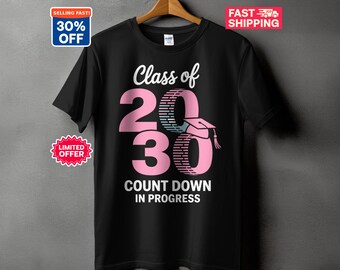 Class of 2030 T-Shirt, Pink Graduation Countdown Shirt, Back to School Student Tee, Future Graduate Clothes, Cute School Milestone Top