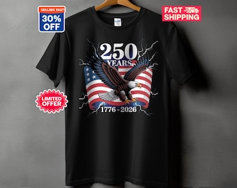 Maglietta patriottica, 250 anni, maglietta con bandiera americana, maglietta con aquila calva, maglietta USA, 1776 2026, regalo patriottico