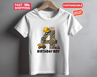Kids 4th Birthday Shirt, Custom Construction Birthday Shirt for Boys, Fourth Birthday Outfit, Engineering Themed Birthday, Kids Birthday Tee