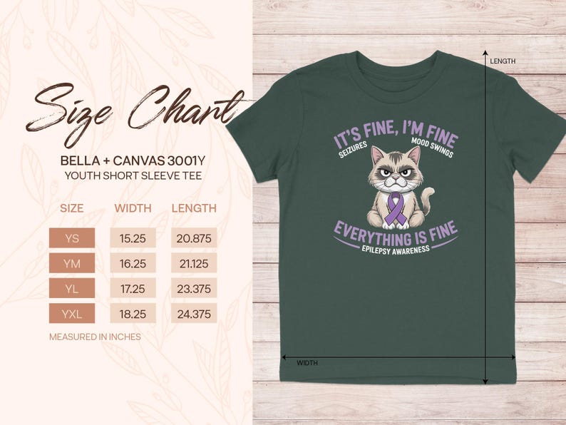 It's Fine I'm Fine Everything is Fine Cat Shirt, Epilepsy Awareness Youth Tee, Cute Cat Graphic Shirt, Mood Swings Suck