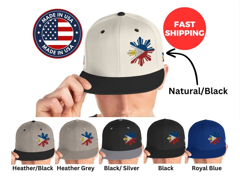 Pu&ograve; includere: Un cappello da baseball con visiera nera e corona di colore naturale con una bandiera filippina ricamata. Il cappello &egrave; disponibile in una variet&agrave; di colori, tra cui grigio melange, nero e blu reale.