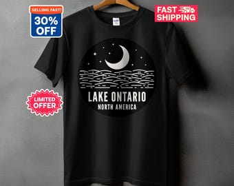 Lake Ontario T-Shirt, Great Lakes Nature Shirt, Minimalist Moon and Stars Graphic Tee, Outdoorsy Lake Life Shirt, Hiking Adventure Gift