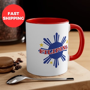 Personalized Philippines Mug, Custom Philippines Mug, Blue Sun With Three Star Filipina Coffee Mug, 11oz, Filipino Mom Gift, Gift For Her
