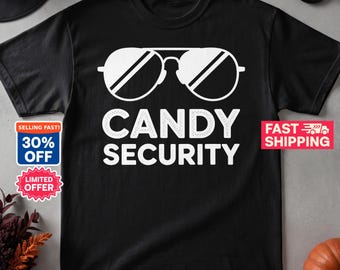 Candy Security Shirt, Funny Halloween T-Shirt, Trick or Treat Chaperone Tee, Secret Service Costume Graphic Shirt, Dad Halloween Party Top