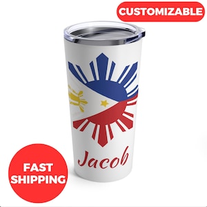 Personalized Philippines Flag Tumbler 20oz, Custom Filipino Tumbler, Philippines Flag Tumbler, Filipino  Gift, Personalized Filipino Gift