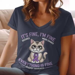 It's Fine I'm Fine Seizures Mood Swings Everything Is Fine Epilepsy Awareness Cat Shirt, Cute Funny Cat Graphic Tee