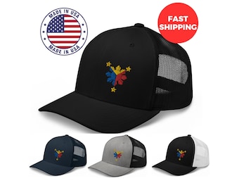 Berretto da camionista ricamo filippino, cappello da camionista ricamo Filippine, cappello da camionista bandiera filippina, berretto da camionista bandiera filippina, regalo filippino