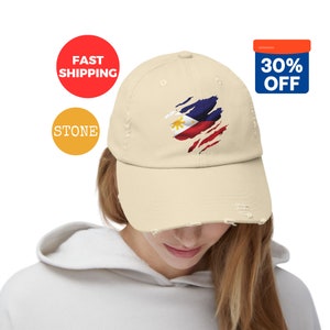 Gorra desgastada de Filipinas con diseño filipino, diseño de la bandera de Filipinas, sombrero filipino de moda, diseño de la bandera de Filipinas rasgada, regalo para filipinos