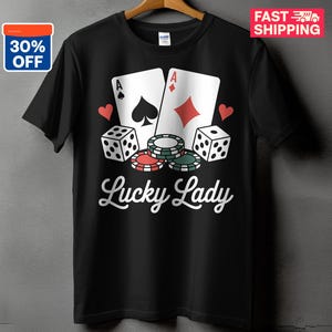 Camiseta Lucky Lady, camiseta com decote em V, camiseta de manga comprida, camiseta engraçada de pôquer 2025, camiseta de cassino, camiseta de jogo de azar, camiseta de jogo de cartas, camiseta de pôquer