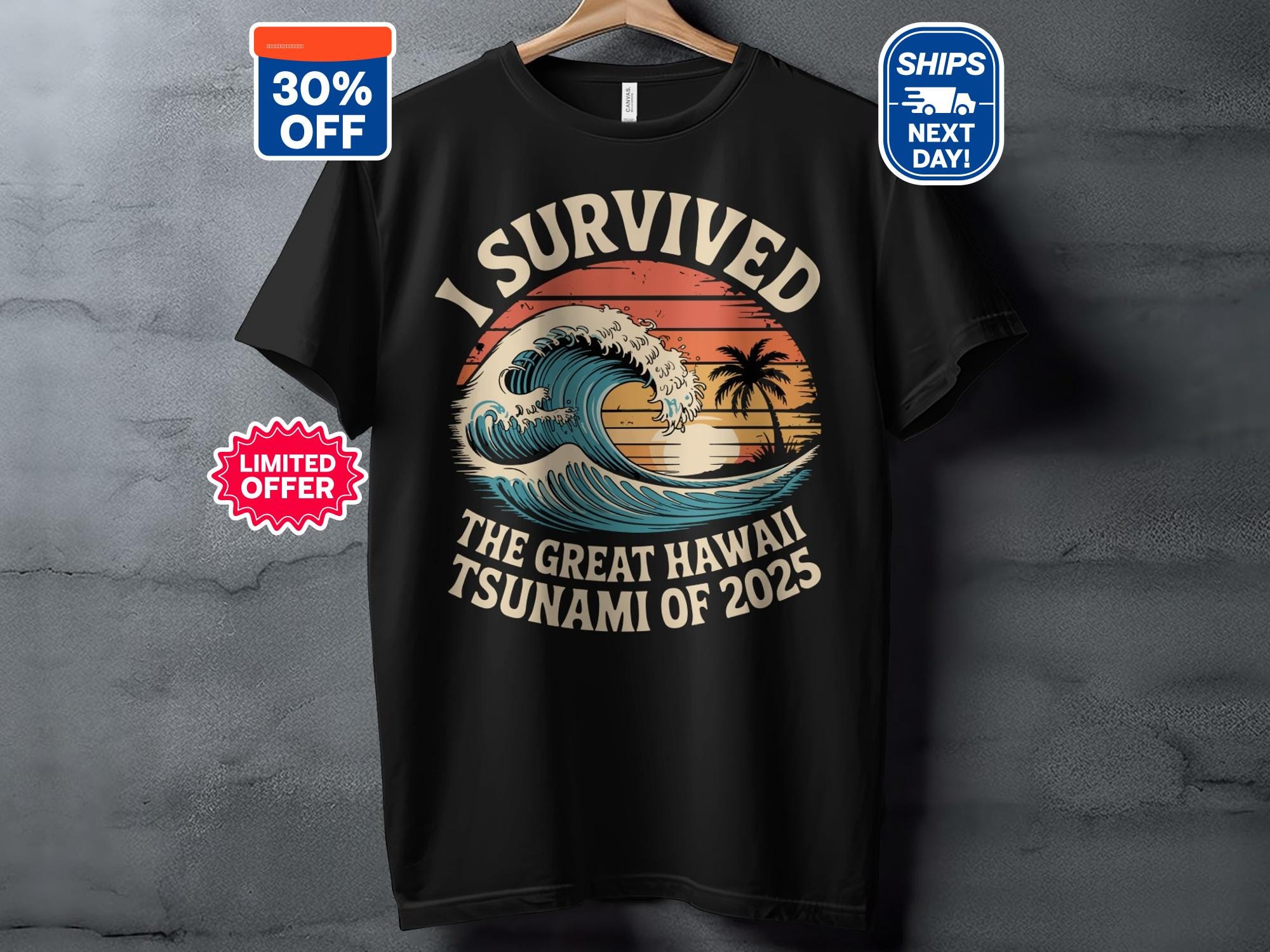 Survived Hawaii Tsunami 2025, Trendy Funny Shirt, Vacation T-shirt