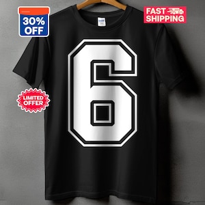 Nummer 6 Matching 6, 7 T-Shirt, Langarm, Sweatshirt, Sport Jersey Style, Geburtstagsgeschenk, Teamnummer, Glückszahl, Anpassbare Zahl