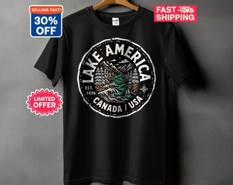 Lake America T-Shirt Vintage Outdoor Nature Tee, Retro Mountain Hiking Graphic Shirt, Camp Lake Life Boat Shirt, Adventure Gift for Him