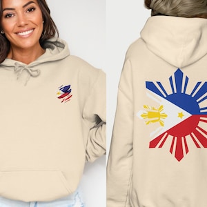 Filipino Hoodie Ripped Philippines Flag Hoodie, Filipino Pride Pullover, Filipino Heritage Hoody, Philippines Flag Apparel, Patriotic Hoodie