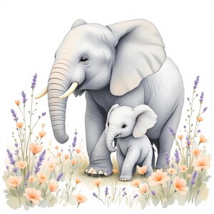 Elefant und Baby Elefant Art Print, Aquarell Safari Wand Kunst, Kinderzimmer Dekor, Tier Poster, Malerei Wildtiere, Dschungel Thema
