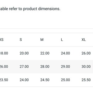 Peut inclure: Un tableau montrant les mesures du guide des tailles en pouces pour un v&ecirc;tement. Le tableau comprend les tailles XS &agrave; 3XL et les mesures de largeur, de longueur et de longueur des manches.