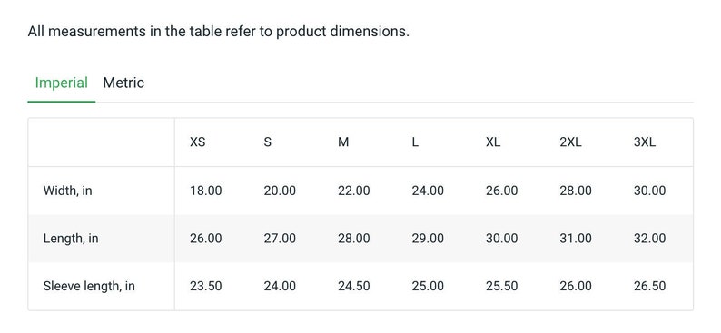 Peut inclure: Un tableau montrant les mesures du guide des tailles en pouces pour un v&ecirc;tement. Le tableau comprend les tailles XS &agrave; 3XL et les mesures de largeur, de longueur et de longueur des manches.