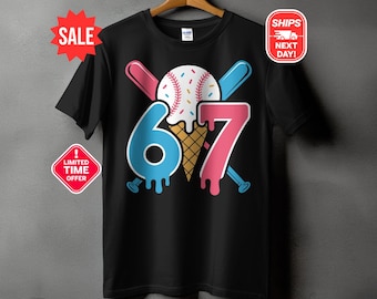 Six Seven Baseball Ice Cream T-Shirt, Trendy 6 7 Ice Cream Drip Baseball Bat Shirt, Long Sleeve T-Shirt, V-Neck T-Shirt, Trendy 6 7 Tee
