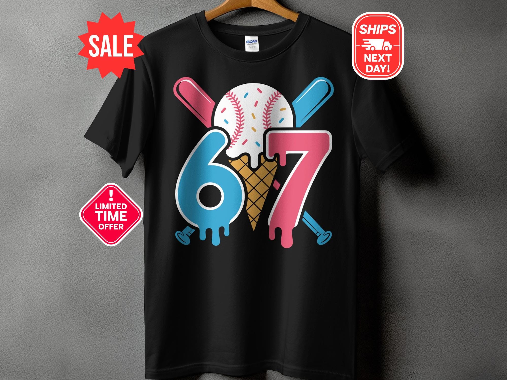 Six Seven Baseball Ice Cream T-shirt, Trendy 6 7 Ice Cream Drip