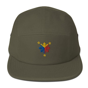 Filipino Embroidery Five Panel Cap, Star Shape Philippines Flag Embroidery Hat, Philippines Embroidery Hat, Filipino Flag Embroidery Hat
