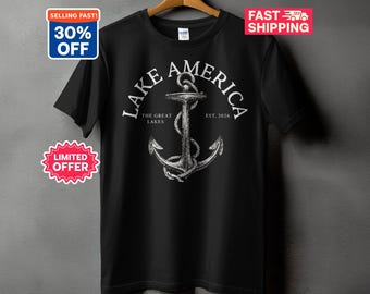 Vintage Nautical Anchor T-Shirt, Lake America Great Lakes Boat Shirt, Retro Sailor Graphic Tee, Lake House Summer Vacation Gift for Him