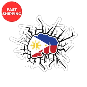 Fist Breaking Glass Philippines Flag Kiss-Cut Stickers, Philippines Flag Fist Stickers, Filipino Flag Stickers, Philippines Logo Stickers