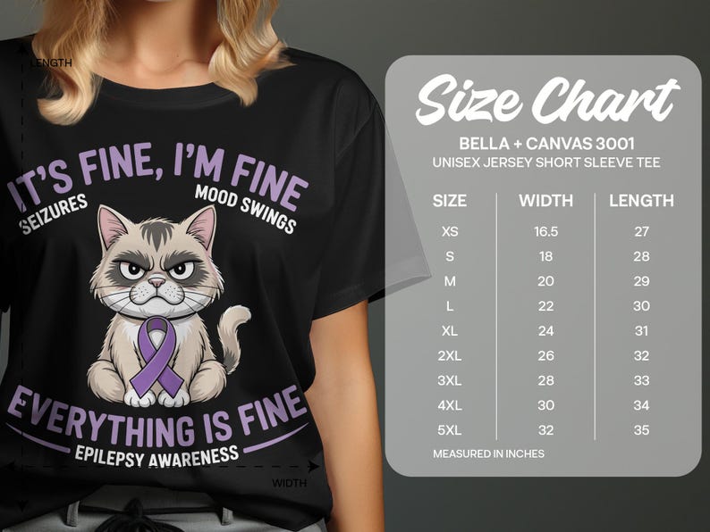 It's Fine I'm Fine Everything is Fine T-Shirt, Epilepsy Awareness Shirt, Seizures Mood Swings Tee, Cute Cat Graphic Top