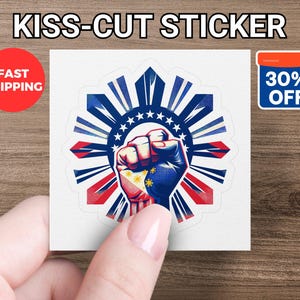 Filipino Flag Fist Sticker, Pinoy Pride Sticker, Custom Kiss-Cut Sticker, Die-Cut Magnet, Unique Design, Philippines Sticker, Magnet Sticker