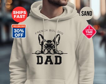 Sweat à capuche pour papa bouledogue français, T-shirt à manches longues, T-shirt, cadeau pour papa chien, amateur de Frenchie, propriétaire d'animal de compagnie, cadeau pour amoureux des chiens, cadeau pour papa 2026