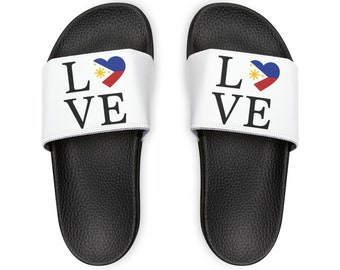 Youth Love Heart Philippines Flag PU Slide Sandal, Love Design Philippines Sandal, Filipino Design Sandal, Filipino Gift, Christmas Gift