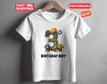Kinder 3. Geburtstag Shirt, Benutzerdefiniertes Thema LKW 3. Geburtstag T-Shirt, Bau Geburtstag Jungen T-Shirt, personalisierte Kleinkind Geburtstag Outfit
