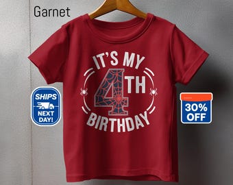 Kids Custom 4th Birthday Shirt, Its My 4th Birthday T-Shirt, Spiderman Themed Birthday Shirt, Spider 4th Birthday Tee, Unique Birthday Gift