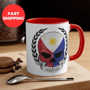 Skull Design Philippines Flag  Accent Coffee Mug, 11oz, Filipino Design Mug, Filipino Gift, Philippines Design Mug, Trendy Philippines Mug