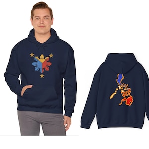 Unisex Philippines Logo Design Hoodie, Front and Back Print Hoodie, Star Shaped Philippines Flag Hoody, Unisex Heavy Blend Hooded Sweatshirt