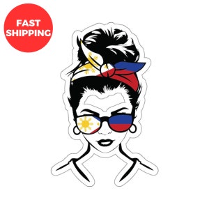 Messy Bun Filipina Kiss-Cut Stickers, Philippines Flag Stickers, Filipino Flag Stickers, Filipino Design Stickers, Philippines Logo Stickers
