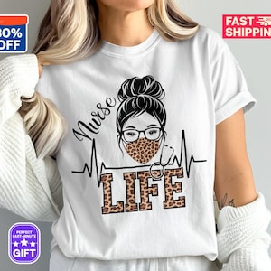 T-shirt Nurse Life met luipaardprint: RN Gift