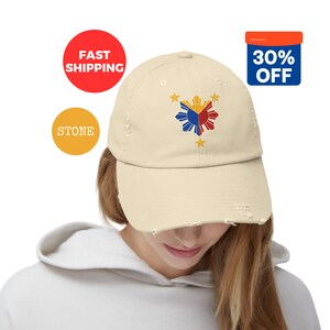 Sombrero filipino desgastado, sombrero con la bandera de Filipinas, sombrero con diseño filipino moderno, sombrero con la bandera de Filipinas en forma de sol de 3 estrellas, sombrero con herencia filipina