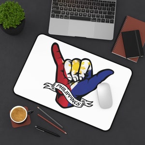 Shaka Hand Sign Philippines Flag Desk Mat, Shaka Hand Sign Filipino Flag Desk Mat, Filipino Christmas Gift Idea, Philippines Flag Desk Mat