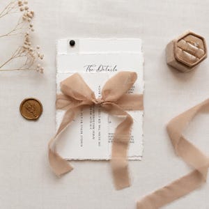 Wedding Invitation Suite | Deckled Edge Cotton Cardstock, Chiffon Ribbon (Amelia Collection)